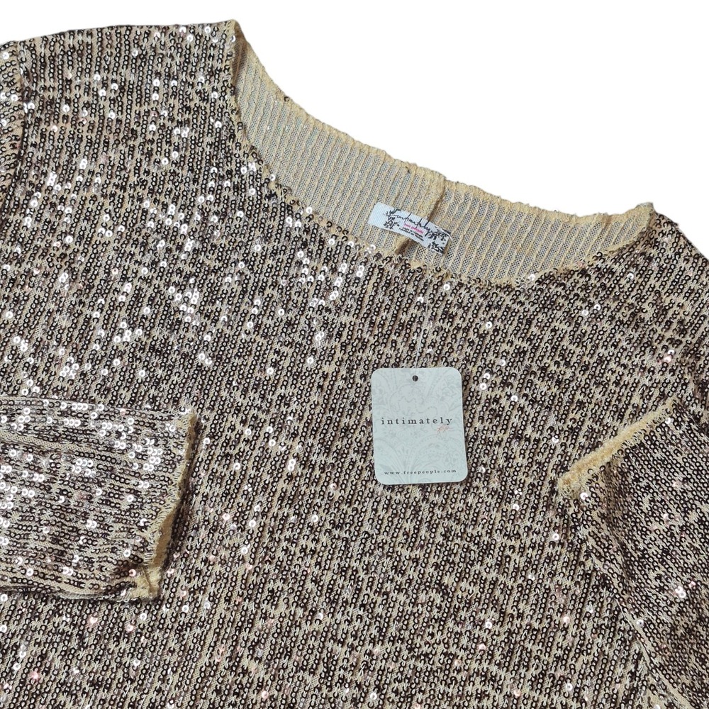 Free People Intimately Women's Medium Gold Sequin Long Sleeve Top NWT
